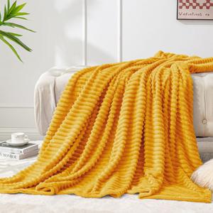 BEDELITE Fleece Blanket - 3D Ribbed Jacquard Decorative Yellow Throw Blanket for Couch & Bed, Lightweight Warm Cozy Soft Fuzzy Blankets All Seasons Suitable 50x60 inches