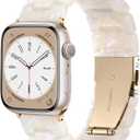 Lerobo Resin Band Compatible with Apple Watch Series 11/10/9/8/7 38mm 40mm 41mm 42mm 44mm 45mm 46mm 49mm,Fashion Lightweight Strap for iWatch Series 6/5/4/SE/Ultra 3 2 1 Wristband Replacement for Women Men (Colorful Ivory White - Rose Gold) Size: 38mm/40mm/41mm/42mm(Series 11 10)