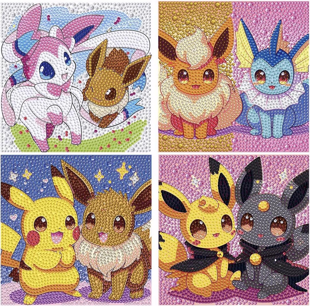 YSUNETER Diamond Painting Kits for Kids Beginner - 4 Pack DIY 5D Full Drill Diamond Art Kits for Children, Cute Round Crystal Rhinestone Gem Art Crafts Home Wall Art Decor 5.9 x 5.9 Inches