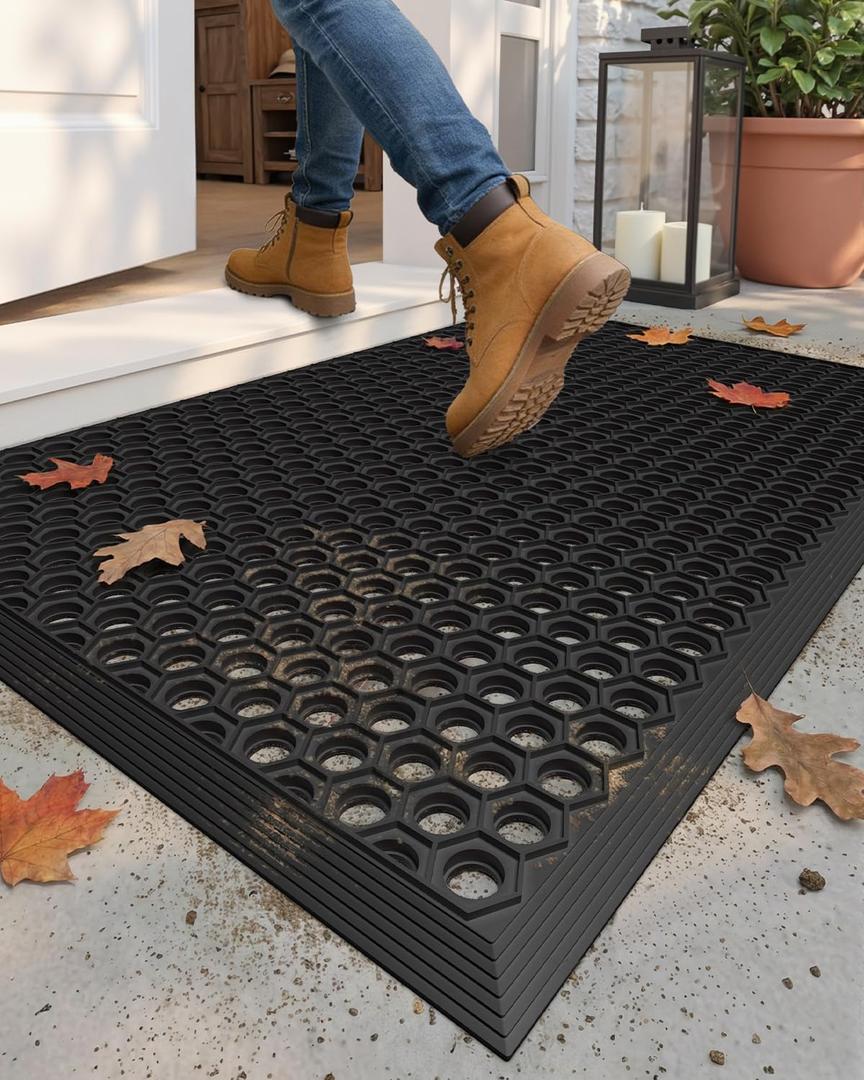 Color&Geometry Outdoor Door Mat 24"x36", Non Slip Rubber Doormat Outside Entrance, Heavy Duty Waterproof Drainage Entry Mats, Outdoor Mats All Weather for Front Back Door Patio Entryway Entry, Black