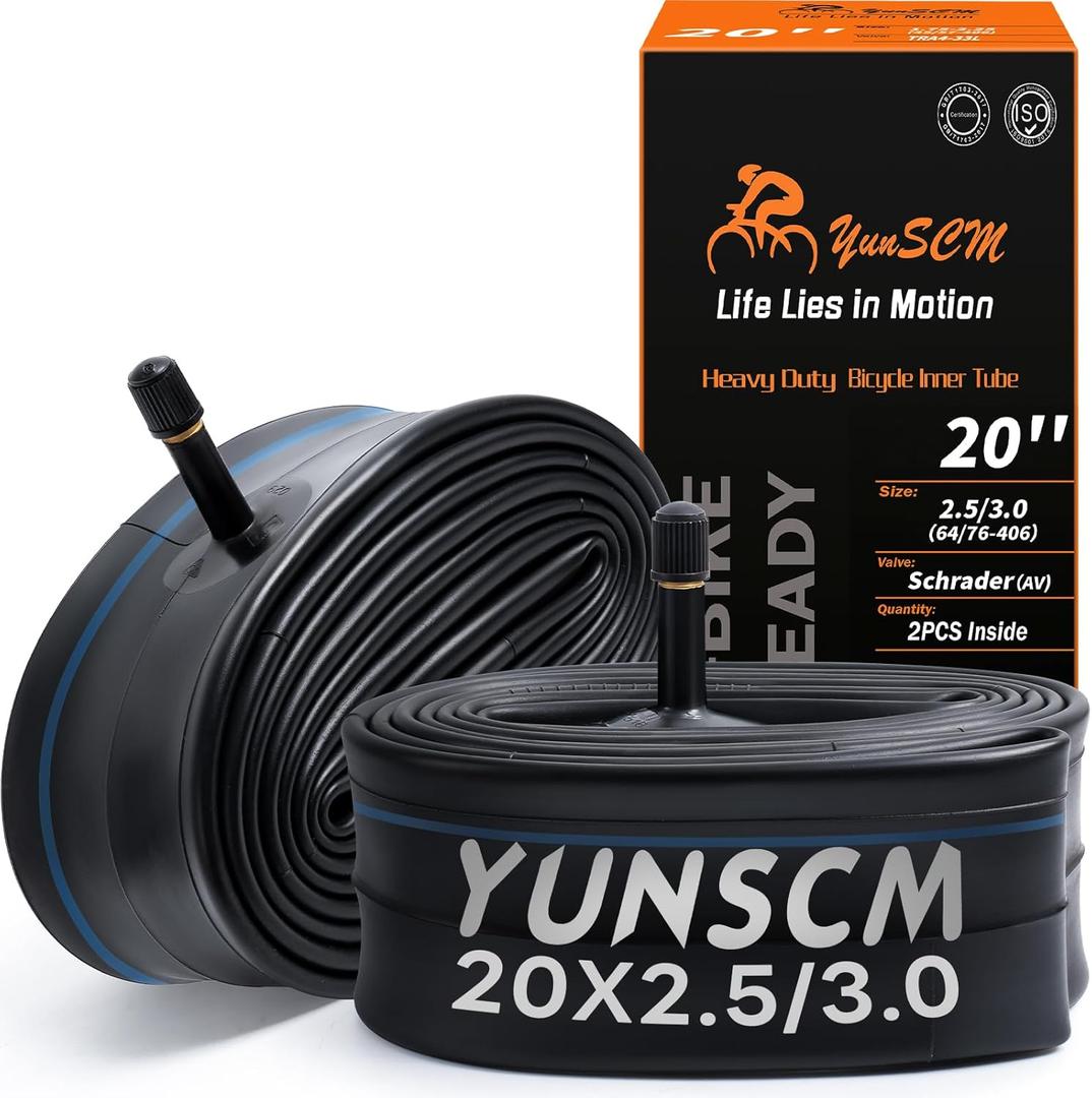 2-PCS 20x3 Heavy Duty E-Bike Tubes 20X2.50 20X2.60 20X3.0 AV32mm ETRTO 64/76-406 Inner Tubes 20" x 3.0" Compatible with 20x2.5/2.6/2.8/3.0 E-Bike Bicycle Fat Tire Tubes Schrader Valve