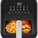 Simple Deluxe 12-in-1 Air Fryer 7.5 Qt, Digital Preset & DIY Function Airfryer with Visible Window, Nonstick and Dishwasher-Safe Basket, Chicken, Fries, Fish, Tart, Cake, DIY, Black