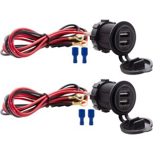 Dual USB Charger Socket Waterproof Power Outlet 12V/24V 2.1A & 2.1A for Car Boat Marine RV Mobile Blue LED
