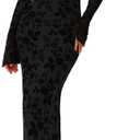 PRETTYGARDEN Women's Floral Bodycon Maxi Dress 2026 Spring Elegant Mesh Long Sleeve Formal Wedding Guest Cocktail Dresses (Black, Extra Small)