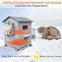 Heated Cat House for Outside in Winter with Escape Door Insulated Cat House, 2 Story Waterproof Cat House for Outdoor Cats, 100% Insulated Outdoor Cat House with Insulated Liner & Heating Pad, 21.5"D x 21"W x 34"H
