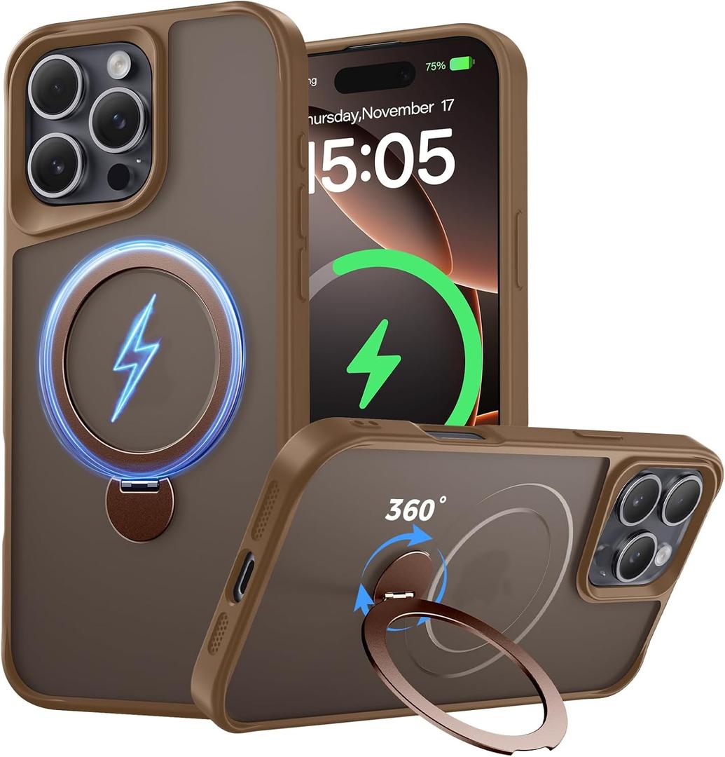 Designed for iPhone 16 Pro Case, with 360 Magnetic Stand [Compatible with MagSafe] [Military Drop Protection] Shockproof Translucent Matte Case for 16 Pro 6.3 Inch, Desert Titanium