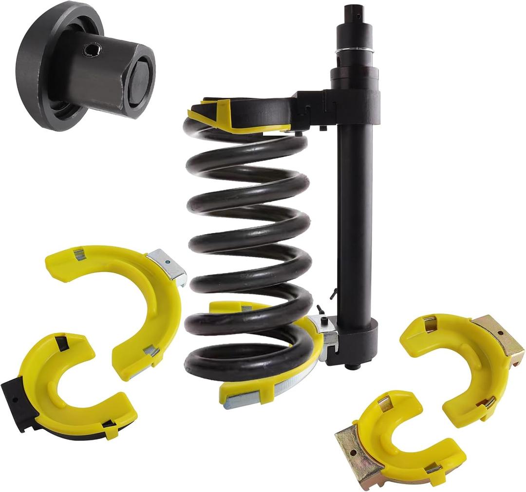 Macpherson Strut Spring Compressor Tool Kit Universal Interchangeable Fork Coil Extractor Tool Set with Safety Guard and Storage Box Allow Impact Wrenches