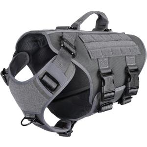 ICEFANG GN3 Tactical Dog Harness with 6X Buckle, Dog Molle Vest with Handle,3/4 Body Coverage, Hook and Loop Panel for ID Patch, No Pulling Front Clip (L (28"-35" Girth), Wolf Gray) (Large (Pack of 1))