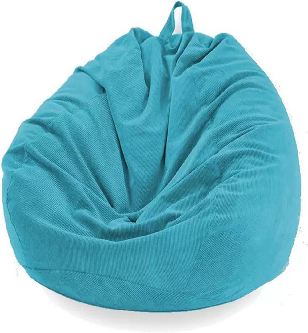 Bean Bag Chair Cover, Corduroy Stuffed Animal Storage Bean Bag Cover (No Filler) Oversized Soft Zipper Beanbag Cover for Living Room(Sky Blue,M)