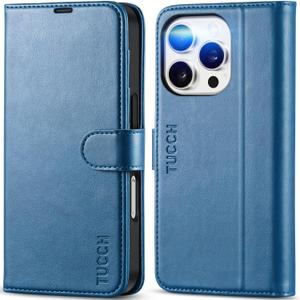 TUCCH Wallet Case for iPhone 16 Pro, Magnetic PU Leather Stand Flip Cover with 4 Card Slots [TPU Shockproof Interior Case] [RFID Blocking] Folio Compatible with iPhone 16 Pro 5G, Light Blue