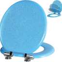 Angol Shiold Glitter Toilet Seat Molded Wood Round Toilet Seat with Quietly Close and Quick Release Hinges, Easy to Clean also Easy to Install (Round 16.5'', Blue)