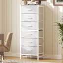 DUMOS 6 Drawers Dresser for Bedroom with Wheels, Fabric Storage Cabinet Organizer with Removable Fabric Bins, Sturdy Steel Frame for Living Room, Office, Entryway, Closets, White