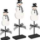 3 Pcs Winter Table Decor Rustic Wooden Snowman Centerpiece Standing Snowman Tabletop Sign Holiday Christmas Black Hat Snowflake Decorations for Home Kitchen Mantel Tiered Tray Display