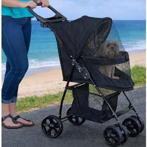 Pet Gear Happy Trails Lite Pet Stroller for Cats/Dogs, Zipper Entry, Easy Fold with Removable Liner, Safety Tether, Storage Basket, Cheetah Print