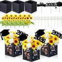 Glenmal 24 Pcs Class of 2026 Graduation Table Centerpieces Decor 6/7 Inch Graduation Photo Frame Display Box Artificial Sunflowers and Roses Class 2026 Centerpieces Picks for Party(Black)