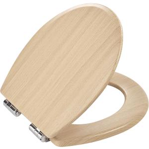 Toilet Seat, Slow Close, Premium Moulded Wood, Quick Release, Nordic Light Oak Look, PIKLiDS, Laminated Woodgrain Finish (Round)