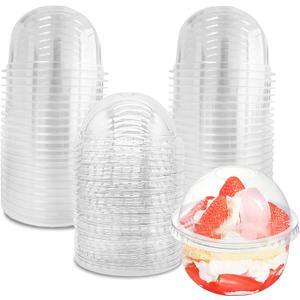 Jnnzzggu 50 Pack 9 oz Clear Plastic Dessert Cups with Dome Lids,No Hole Disposable Snack Bowls for Pudding,Parfait,Fruits,Ice Cream,Cake