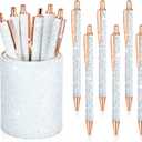 Bling Sequin Pen Holder with 6 Pcs Sequin Click Pens Cute Glitter Retractable Ballpoint Pens, Pencil Cups for Desk Organizer Makeup Brush Holder for Women Girls Classroom Offices(White)