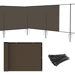 Patio 5' x 24' Outdoor Privacy Screen Freestanding Temporary Fence Panels Net Cover with Metal Poles for Outside Backyard Pool Garden Air Conditioner Fencing, Brown