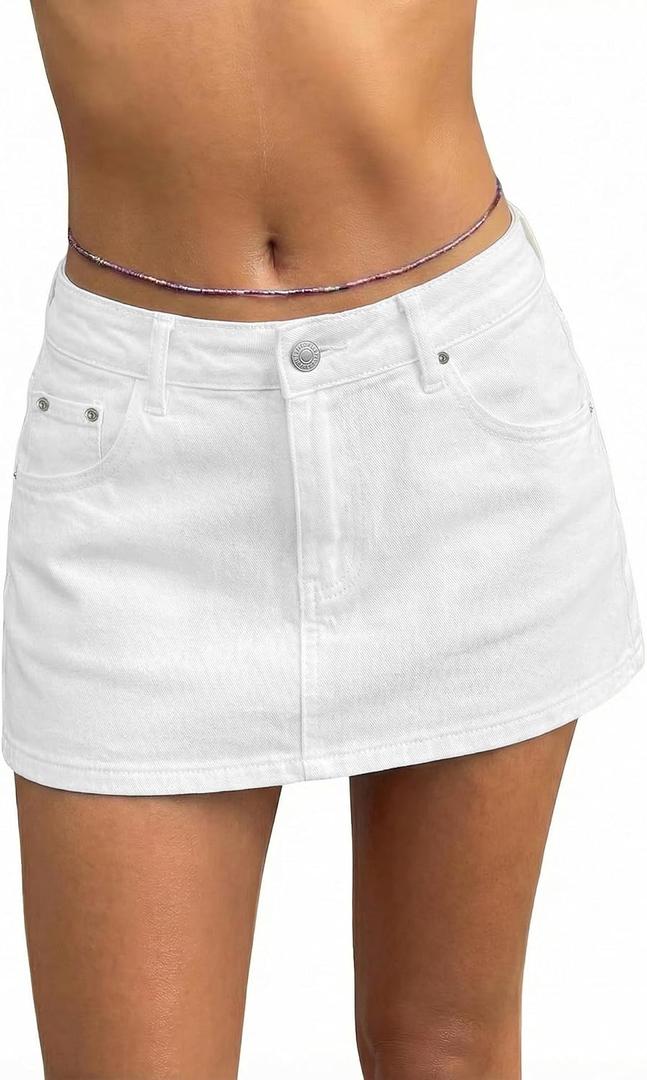 EMMIOL Women Denim Skort Skirt Stretchy Mid Waist Y2K Sexy Mini Skirts Dressy Casual Jean Skorts (White) Size 6