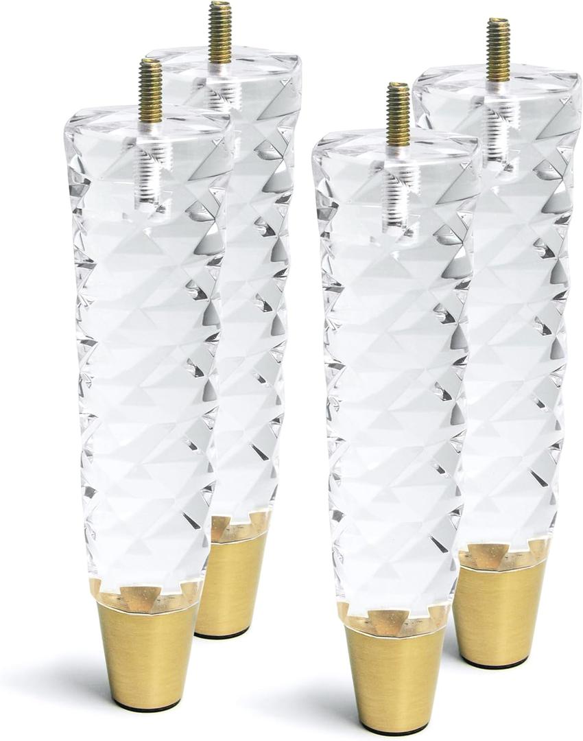 JEREVER Diamond Pattern Acrylic Furniture Legs Pack of 4 Replacement Sofa Cabinet Feet Modern Clear Home Decor (7.8inch)