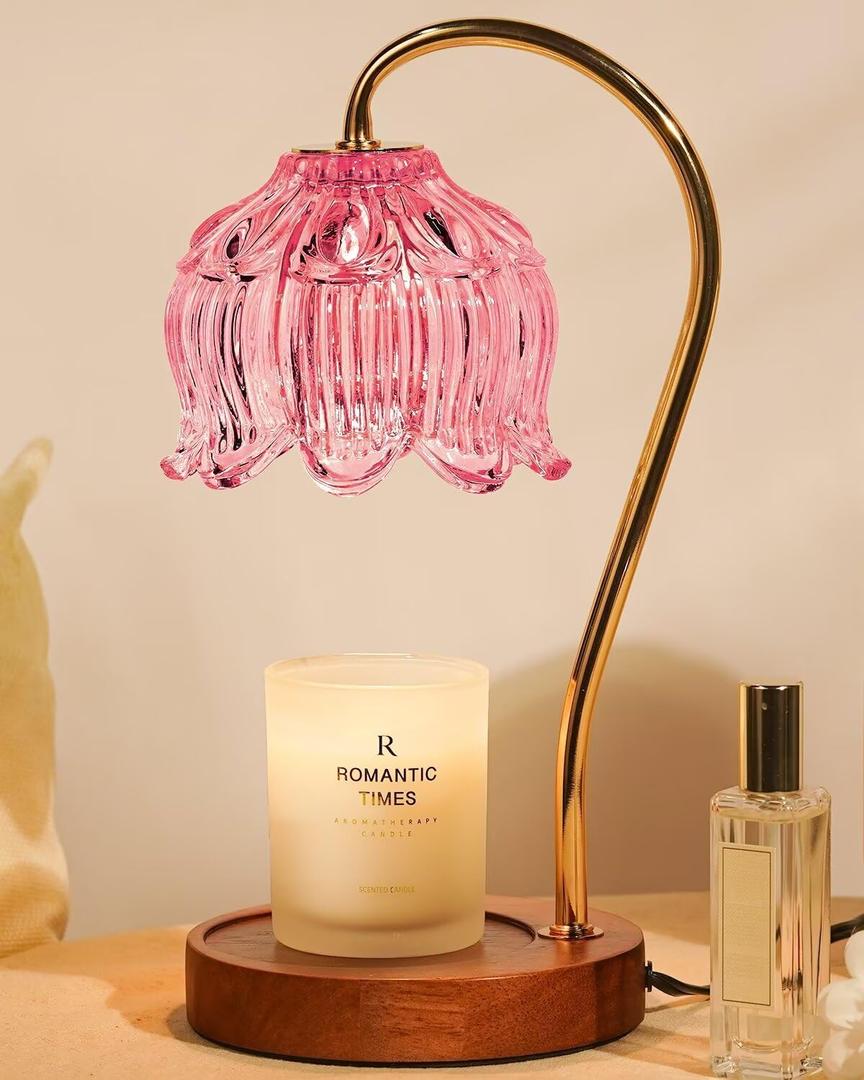 Funistree Pink Candle Warmer Lamp with Timer, Dimmable Candle Lamp Warmer, Birthday Gift Idea for Women, Mom Who Has Everything, House Warming for New Home, Lotus Wax Melt Warmer for Jar Candles