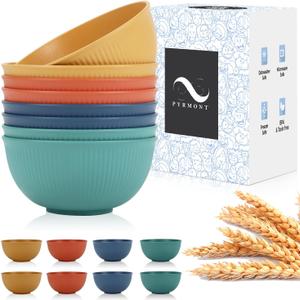 PYRMONT 26 OZ Plastic Soup Bowls - Set of 8 Unbreakable Kids Bowls, Dishwasher & Microwave Safe, BPA-Free (Colorful)