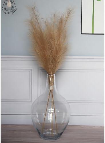 20" Tall Extra Large Glass Floor Vase for Pampas Grass Plants Flowers, Hand Blown Big Glass Vase, Big Clear Jug Vases for Table Decor, Heavy Duty Glass Vase - Boho Home Decor, Clear