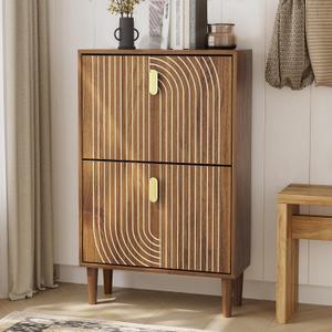 Shoe Storage Cabinet with 2 Flip Drawers, 23.6"(W) Freestanding Shoe Organizer with Metal Handles for Entryway, Narrow Shoe Rack Cabinet