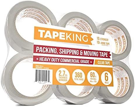 Tape King Clear Packing Tape - 60 Yards Per Roll (Pack of 5 Rolls) - Stronger & Thicker 2.7mil, Heavy Duty Adhesive Industrial Depot Tapes for Moving Packaging Shipping, Office & Storage