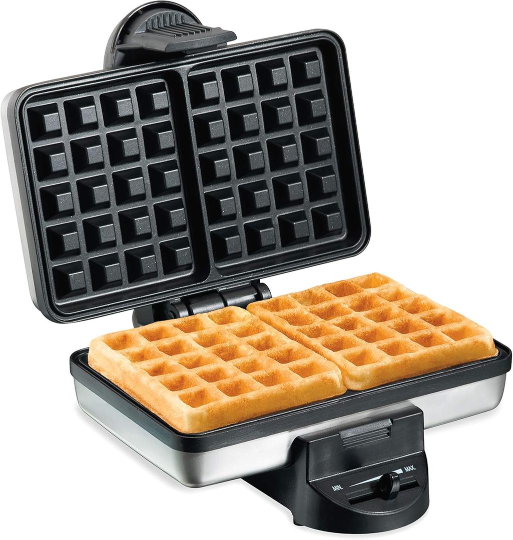 Hamilton Beach Belgian Mini Waffle Maker with Shade Control, Makes 2 at Once, Create Personalized Keto Chaffles and Hash Browns, PFAS-Free Non-Stick Plates, Compact Design, Stainless Steel 
