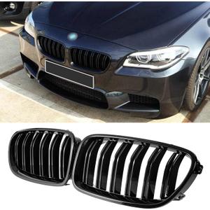 F10 Grille,Front Kidney Grille Grill Compatible With 2010-2017 5 Series F10 F11 M5 (Double Slats Gloss Black Grills, 2 Pcs)