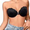OYOANGLE Women's Lace Strapless Underwire Bras Front Closure Lightly Lined Bandeau Bra (Medium, Black)