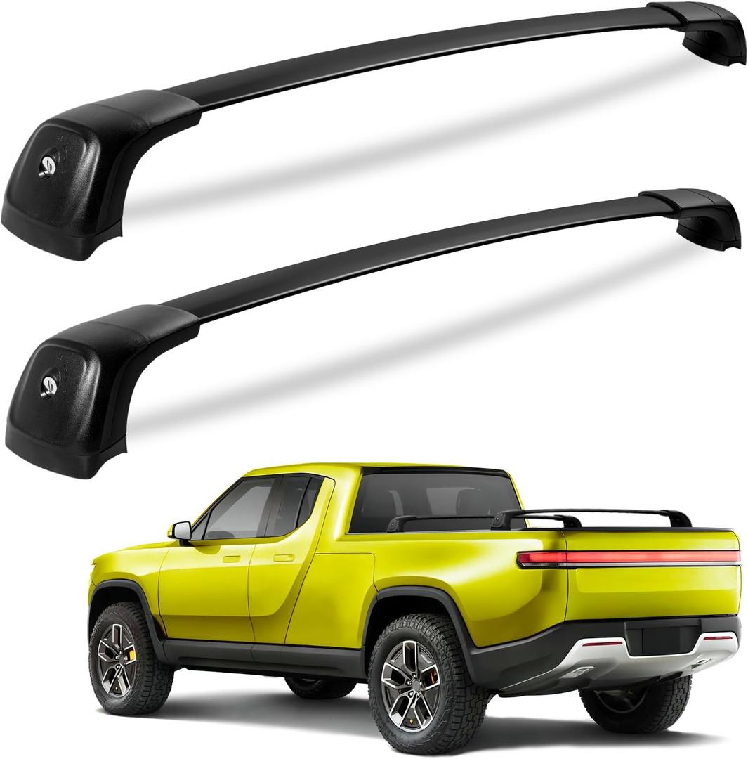 Lockable 220lbs Roof Rack Cross Bars Compatible with Rivian R1T Truck Pickup Bed 2022 2023 2024 (Not for Cab), Heavy Duty Anti-Theft Aluminum Roof Rails Crossbars Luggage Cargo Carrier