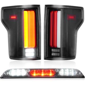 LED Tail Light Assembly + 3rd Third Brake Cargo Lamp Fit for 2015-2020 Ford F-150 F150 [Only Fit Incandescent Type] Rear Taillight, High Mount Stop Light, Black Housing Clear Lens, 3 Pcs
