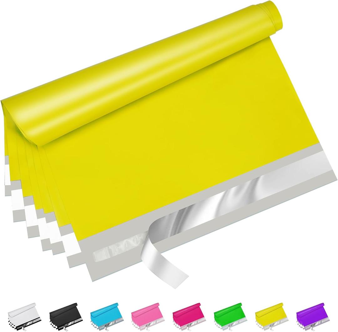 Yellow Poly Mailers 12x15.5 Inch 50 Pcs, Strong Adhesive Shipping Bags for Clothing, Self-Sealing and Waterproof Mailing Envelopes, Privacy Protected Mailer Bags for Small Business