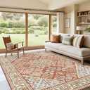 9x12 Area Rugs for Living Room, Stain Resistant Machine Washable Rug, Non Slip Backing Boho Rugs for Bedroom, Printed Soft Vintage Carpet Orange 9 x 12 (Cinnamon/Clay/Laurel/Babyblue)