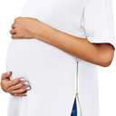 Women's Maternity Shirts Short Sleeve Sweatshirt Zipper Split Side Pregnancy Casual Tunic Top (XX-Large, White)