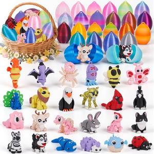 YILCER 48PCS Prefilled Easter Eggs & 3D Printed Animals Fidget Toys for Basket Stuffers, Goodie Bag Fillers, Classroom Prize Supplies, Unique Easter Basket Essentials Pocket Pets Party Favors