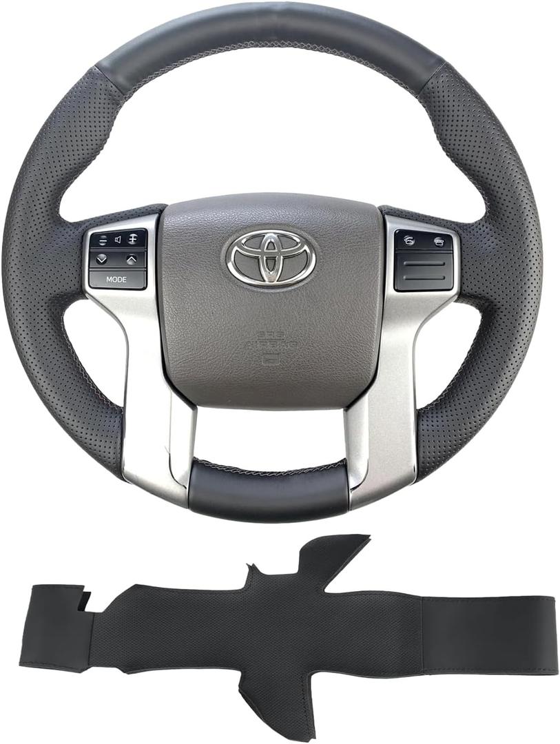 Hand Stitch Steering Wheel Cover Customized Fit for Toyota Tacoma 2012-2021, 4Runner 2010-2021, Tundra Sequoia 2014-2021 Black Leather