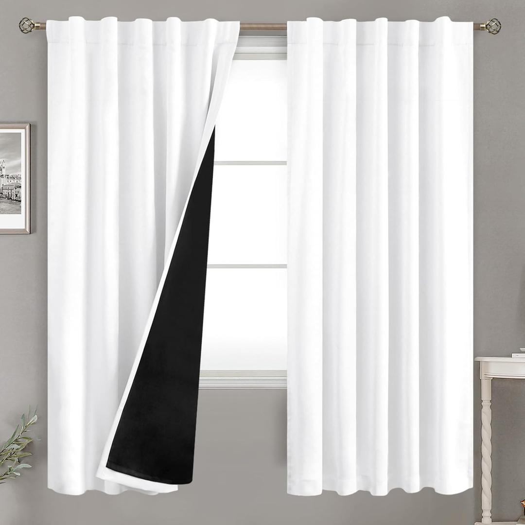 BGment Pure White 100% Blackout Curtains 72 Inches Long with Thermal Insulated Liner, Rod Pocket and Back Tab Double Layer Full Room Darkening Window Curtain for Bedroom, 2 Panels, Each 42 x 72 Inch