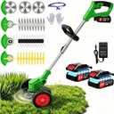 Electric Weed Wacker Cordless,21V Weed Eater Battery Powered,No String Trimmer Battery Operated Lawn Trimmer,3 In 1 Grass Trimmer/Brush Cutter/Lawn Edger,Lightweight Wheel Weed Trimmer for Garden Yard