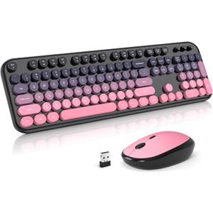 Atelus Wireless Keyboard Mouse Combo, Typewriter Full Size Keyboard with Number Pad and 2 in 1 USB Connected Mouse for PC Computer Laptop Desktop Windows 7 8 10 11 (Berry Pink)
