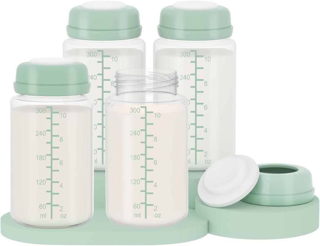 4pc 10oz Breastmilk Storage Bottle Compatible with SpectraS1 S2 9 Plus SG/Motif Luna/Others Wide-Mouth Flange, Breast Milk Container for Momcozy 22oz Portable Cooler, Pumping/Storage/Portable Bottle