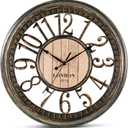 Bernhard Products Large Wall Clock 16 Inch Non Ticking Battery Operated Brown Rustic Farmhouse Vintage Design Stylish Decorative Clocks for Home/Office/Kitchen/Living Room/Bedroom