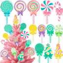 12 PCS Christmas Candyland Decorations Color Felt Candy Cane Peppermint Lollipop Ornaments Xmas Tree Topper Picks Holiday Party Decor Supplies