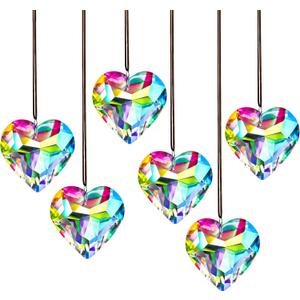 HDCRYSTALGIFTS 6pcs 50mm Crystal Heart Prism Suncatcher Window Sun Catchers Crystals Hanging Decorations Rainbow Maker Pendant Christmas Ornaments