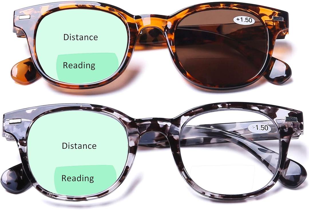 AQWANO Bifocal Reading Glasses Men Women Anti UV400 Protection Fashion Oversized Retro Outdoor Bifocal Readers Clear Top Sunglasses with Spring Hinge, 3.5
