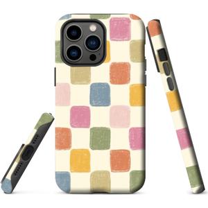for iPhone 14 Pro Case,Retro Color Checkered Vintage Aesthetic Checkerboard,Dual Layer Soft TPU Hard PC Bumper Case Design-Colorful