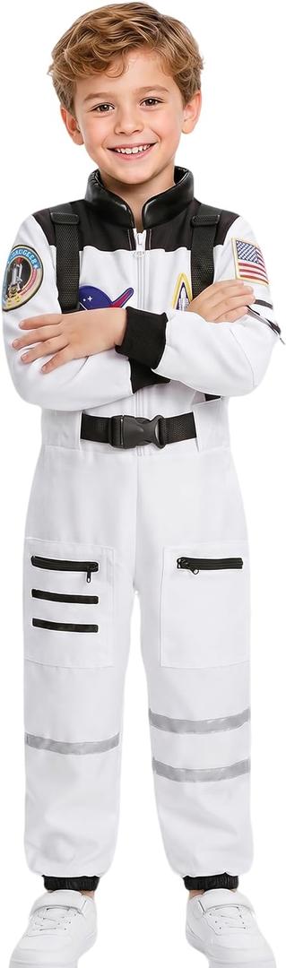 Dormstop Kids Astronaut Costume NASA Space Jumpsuit for Boys Girls Space Pretend Dress up White (5-7 Years)